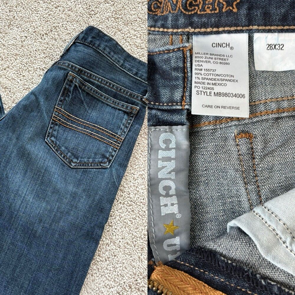 CINCH Men’s Medium Wash Blue Denim Jeans Straight Leg Classic Five-Pocket 28X32